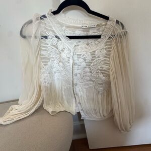 Alice + Olivia Sheer White Lace Blouse